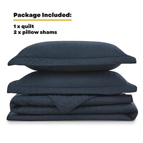 Quilt Set Queen Size, Lightweight Navy Bedspread Ultrasonic Chevron Pattern