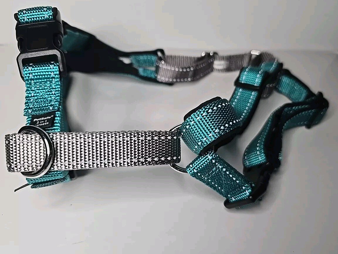 PetSafe 3 in 1 Dog Harness-MEDIUM-Teal-No Pull Design-Car Restraint-Reflective
