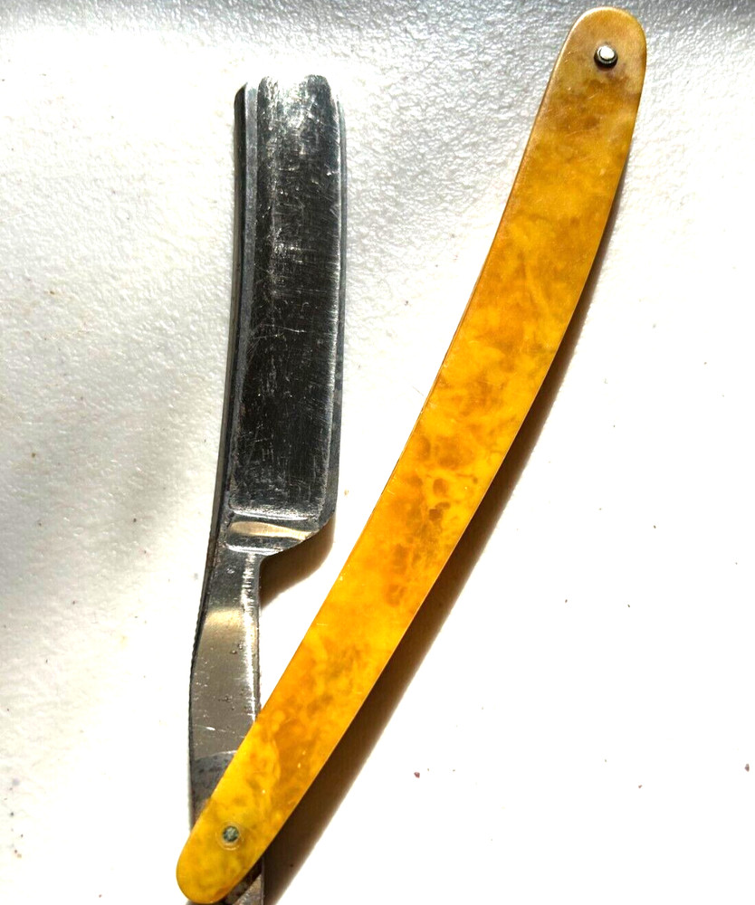 Devon MFG Co Chicago straight razor yellow mottled handle
