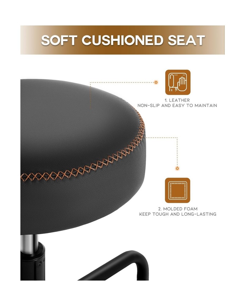 Shop Stool with Lockable Rubber Wheels Adjustable Backrest Tool Tray Storage ...