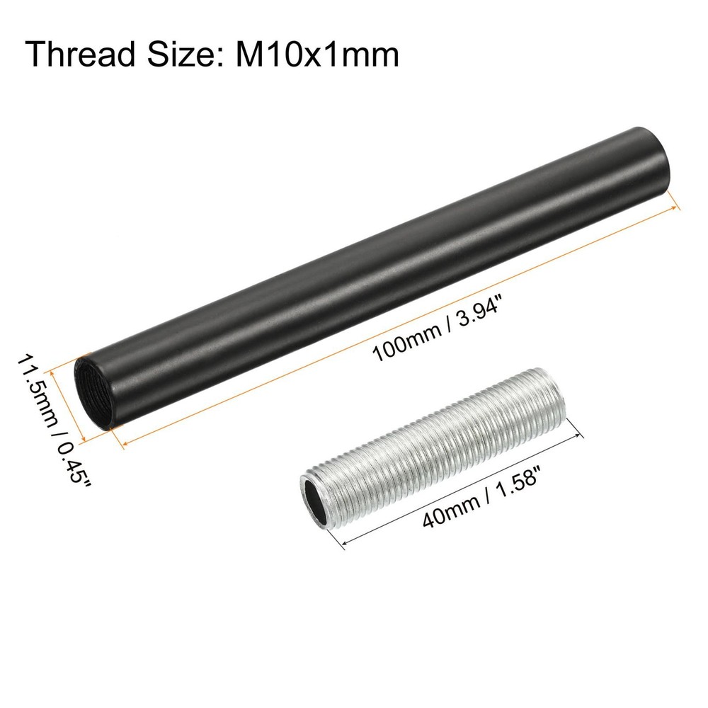 4set M10 Threaded Extension Rod Kit 3.94" Coupling Nut with Pipe Hex Nut Black