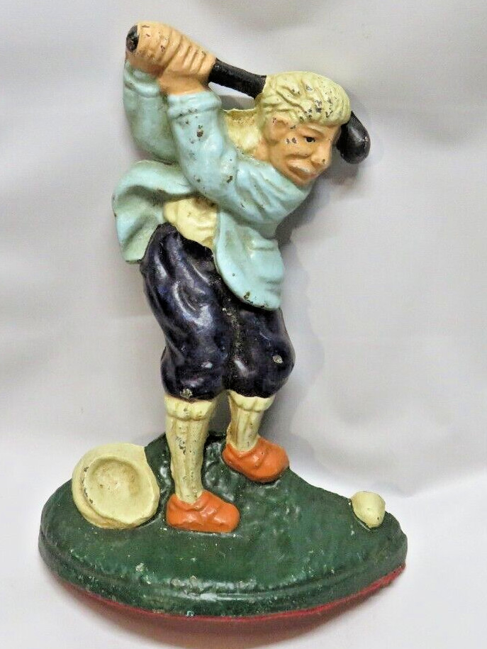 Golfer Doorstop Cast Iron Vintage 7.5" 2.5lb