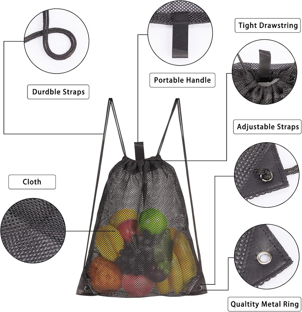 2-PACK Mesh Drawstring Bag, Mesh String Bag for Gym Laundry Seashell and Beach F