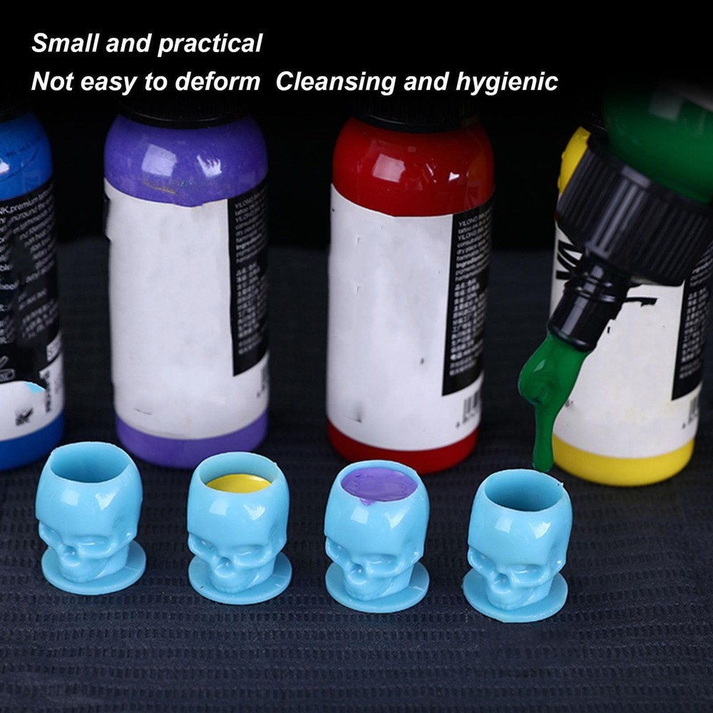 200 pcs Ink, Disposable Ink Cups, Skull Shaped Stable Base, Permanent Makeup ...