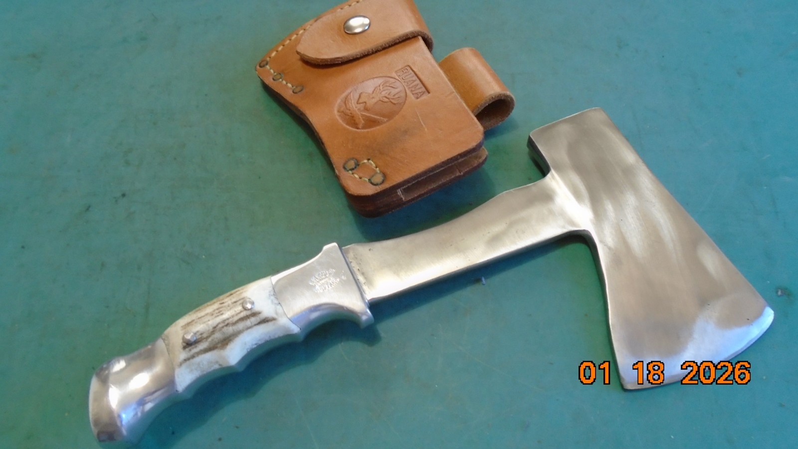 RH  RUANA Bonner MT. M Stamp Hatchet / Leather Sheath 1962-1983 Unused Pristine