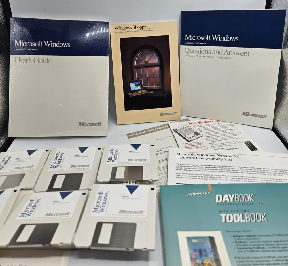 Vintage Microsoft Windows 3.0 Version for DOS Floppy Disk, RARE! Complete