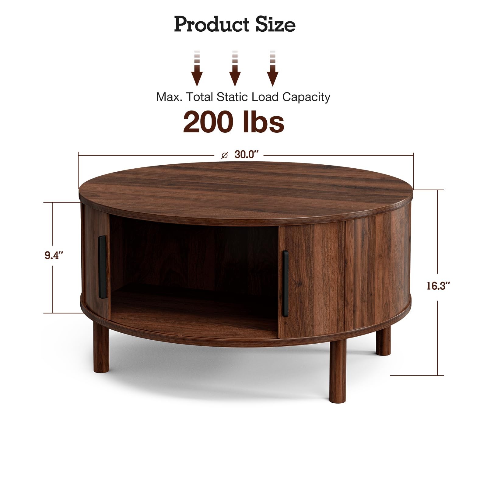 Coffee Table for Living Room, Modern Round Coffee Table with Cabinets & Slidi...