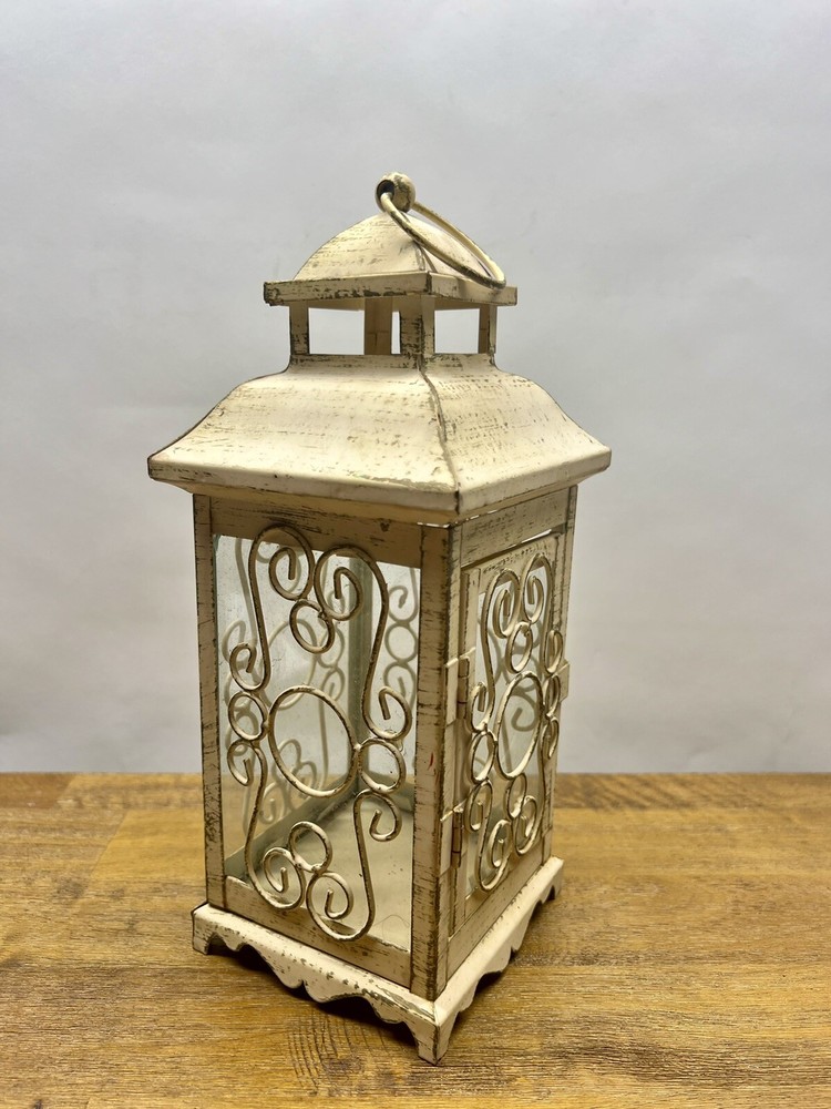 Boho Lantern Decorative Metal Scroll Candleholder Glass Pane