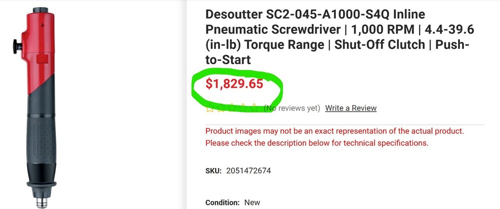 Desoutter Inline Pneumatic Screwdriver / Nut Runner Push-To Start [B10B1]