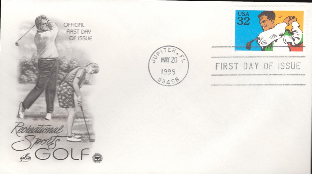 1995 First Day of Issue - Postage Stamp honoring - Golf - PCS