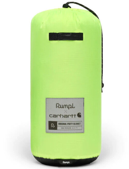 New RUMPL X CARHARTT ORIGINAL PUFFY Black Lime Camping quilted BLANKET 52 X 75