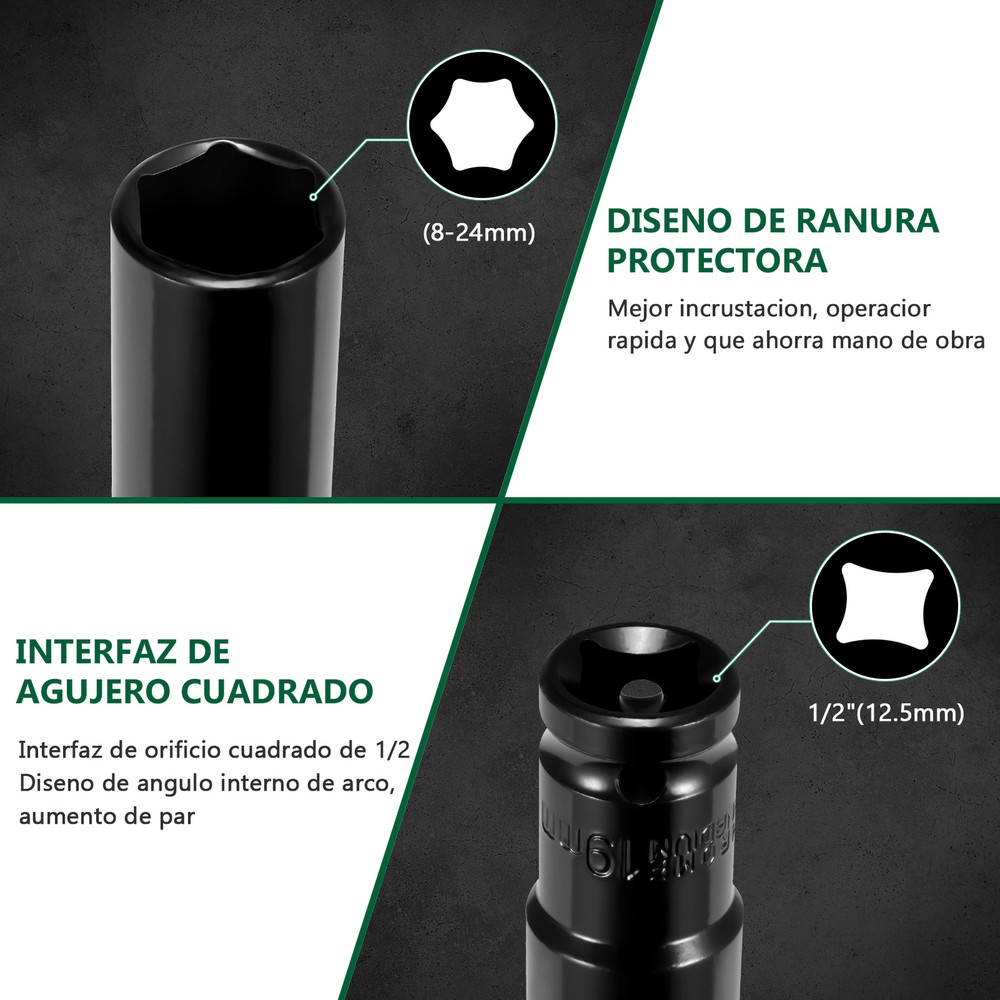 1/2" Drive Impact Socket Set 20 Piece Deep Socket 6 Point Metric Size (8-32mm)