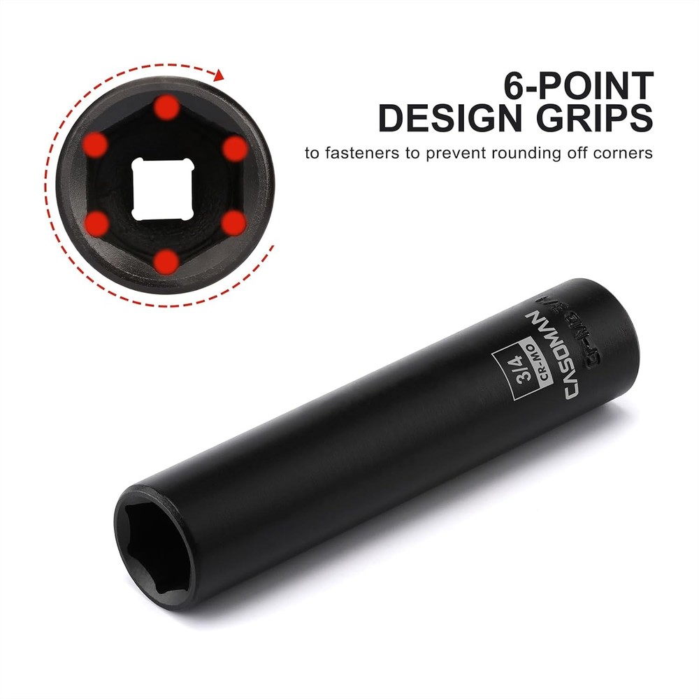2PCS 1/2-Inch Drive Extra Deep Socket- 3/4"& 15/16" CR-MO SAE 6-Point Extra Long
