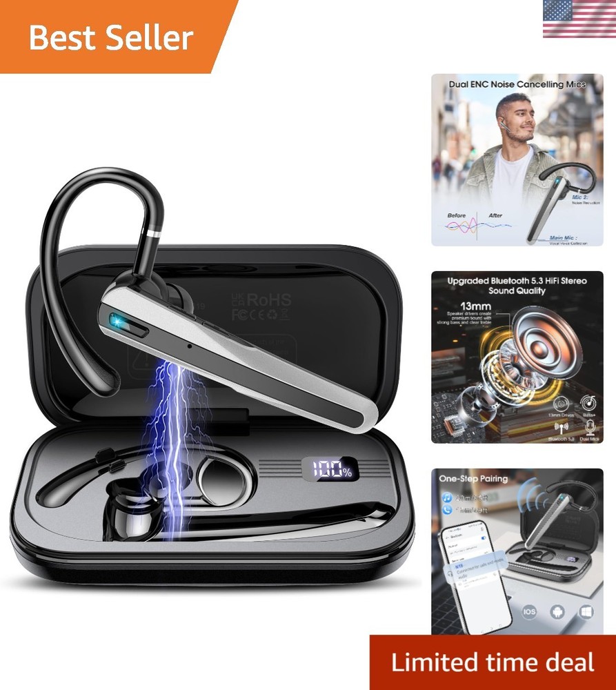 Single-Ear Wireless Headset with Active Noise Cancellation & Long Battery Life