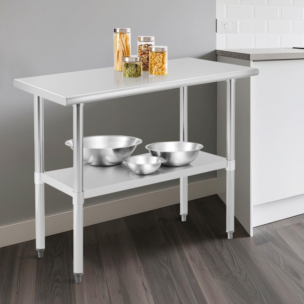 Adjustable Shelf Stainless Steel Kitchen Prep Table 48x30 Inch Work Table