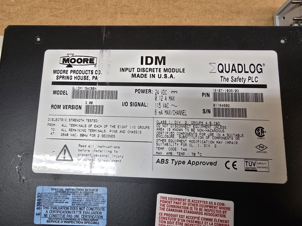 MOORE QLIDM115ACBBN QUADLOG, ROM VERSION 3.00, REV:3, IDM INPUT DISCRETE MODULE,