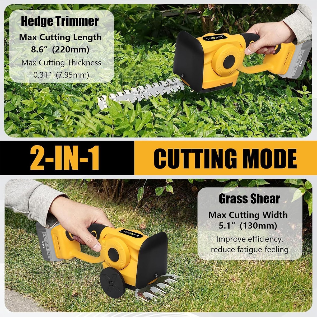 2-in-1 Cordless Hedge Trimmer&Grass Shear For DEWALT 20V MAX Battery (Tool Only)