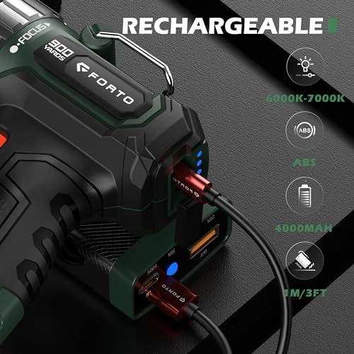 Compact Rechargeable Spotlight with Adjustable Focus, Handheld Spot Green
