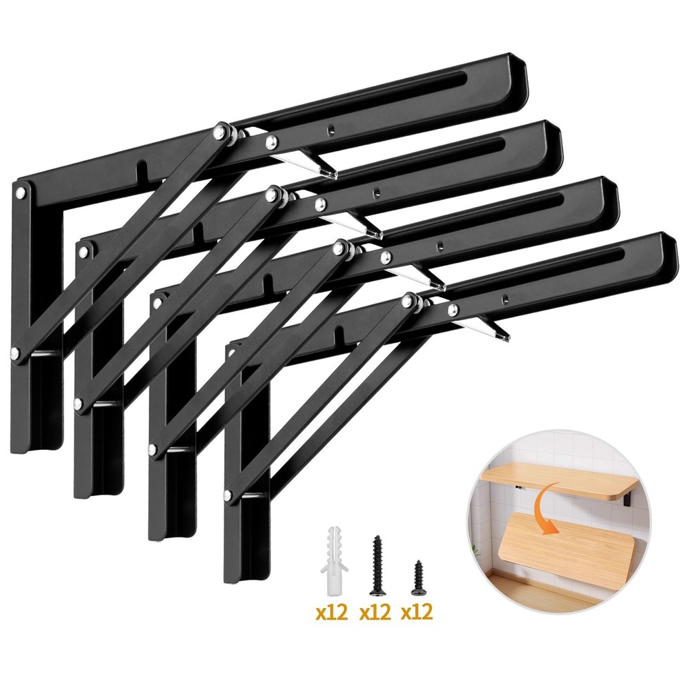 12 Inch Folding Shelf Bracket 4 Pack Metal Collapsible Triangle Shelving Brac