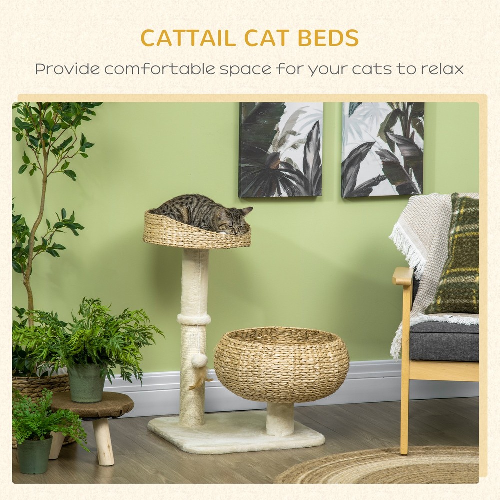28" Elevated Cat Bed with Sisal Scratching Post