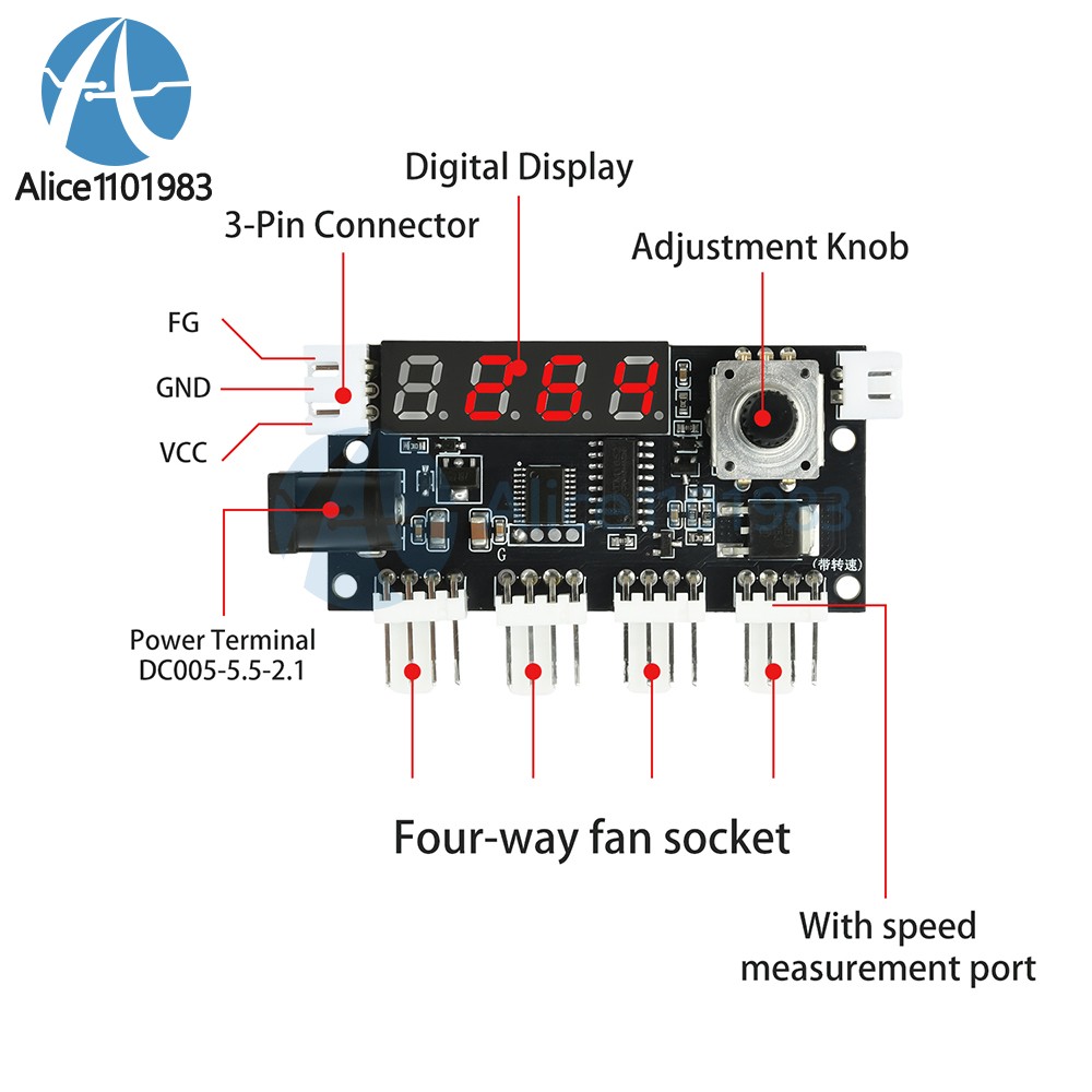 DC 5-24V 5A 4-way PWM Fan Speed Control Intelligent Temperature Control Module