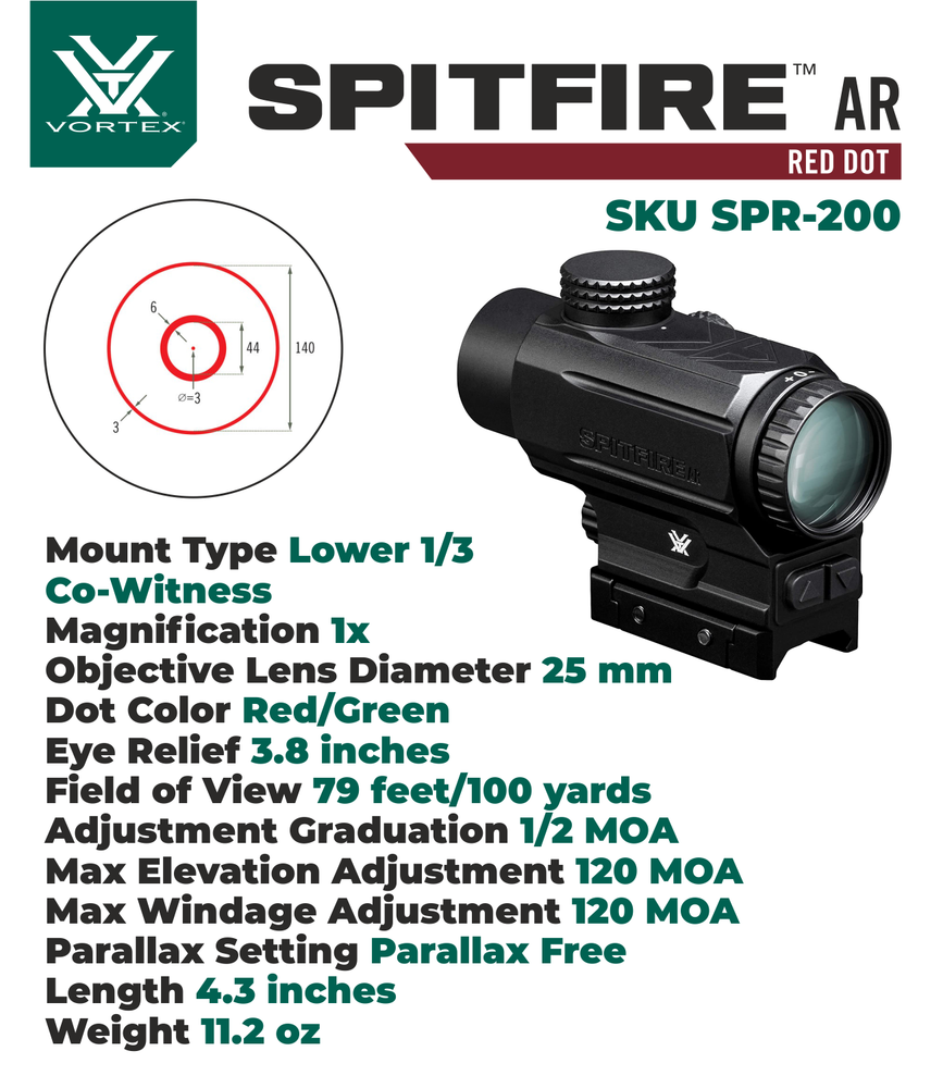 Vortex Optics SPR-200 Spitfire Prism Scope 1xDRT MOA with Vortex Free Hat Bundle