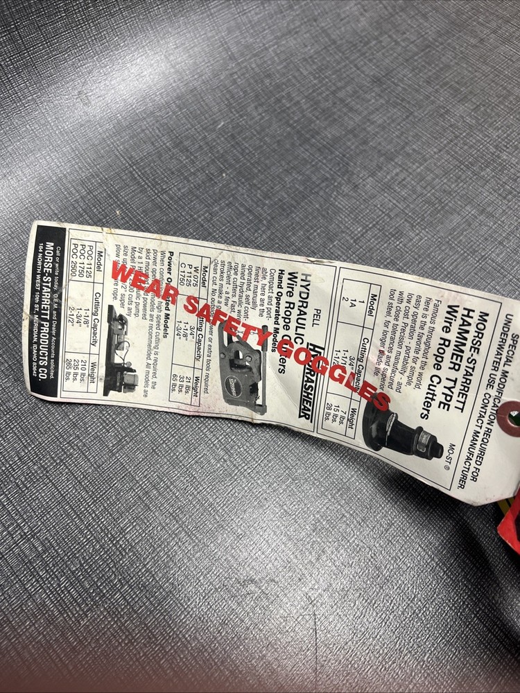 MORSE STARRETT MO-ST TOOLS Model No. 1 CABLE CUTTER - With Papers