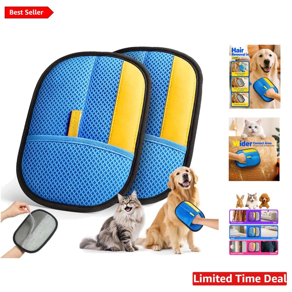 Strong Electrostatic Hair Remover for Pets - Multi-Surface Cleaning Gloves, Blue