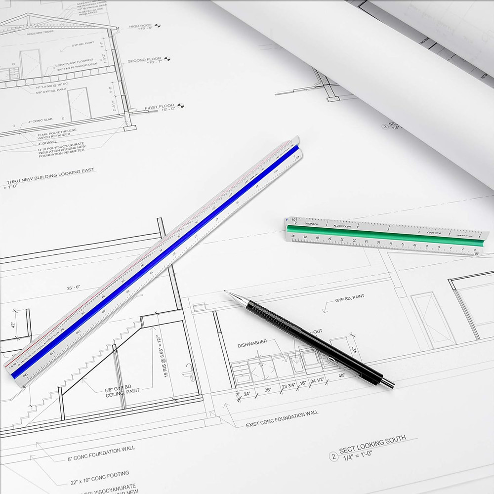 Aluminum Architect Color-Coded Solid Drafting Scale, 6IN, Silver,3056-1