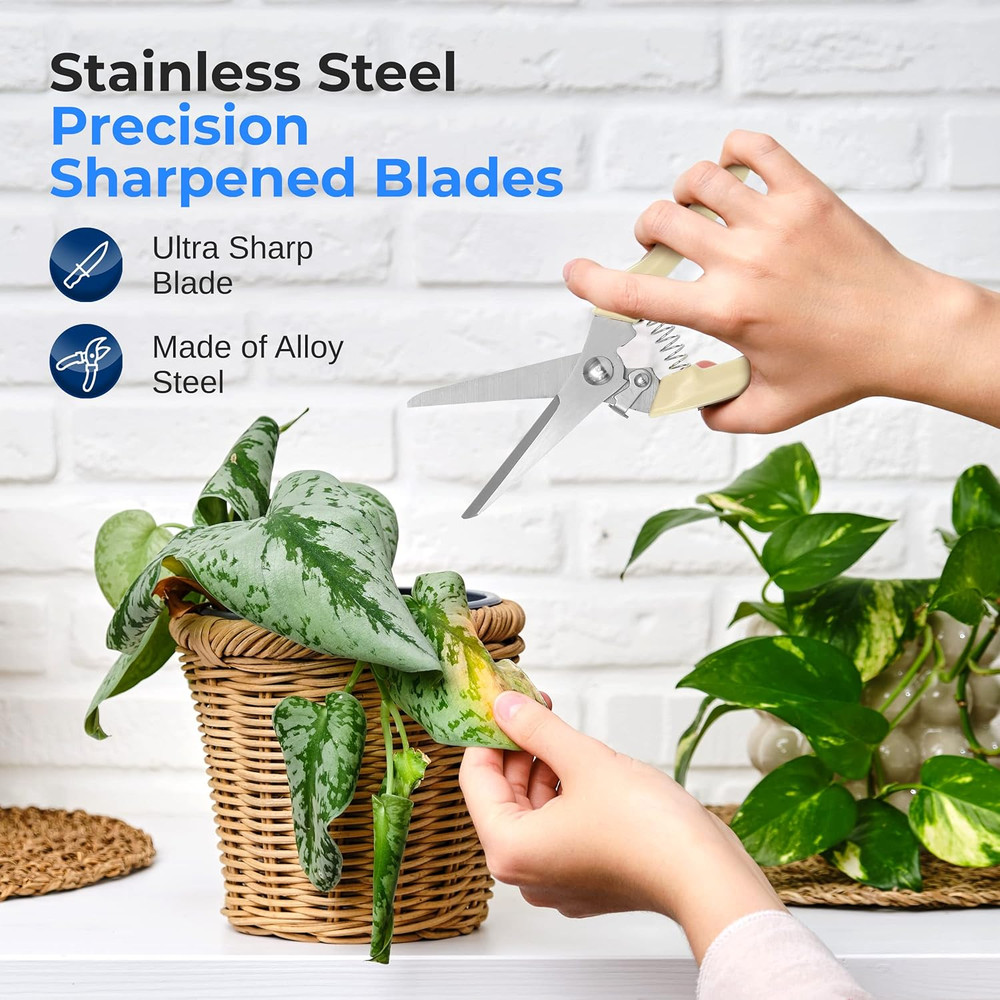 Gardening Hand Pruner, Pruning Shear with Straight Stainless Precision-Sharpened