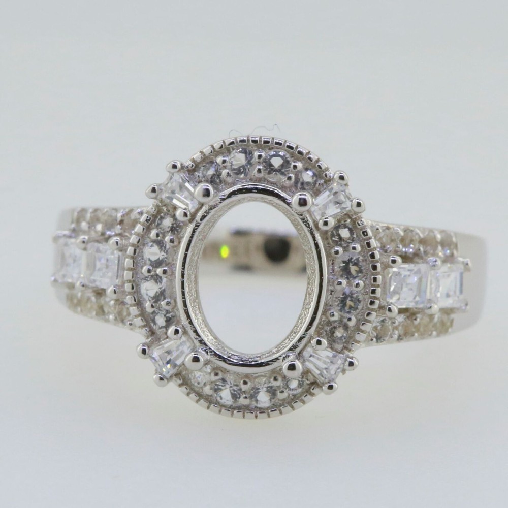 Sterling Silver Semi Mount Ring Setting Oval OV 9X7mm White Topaz