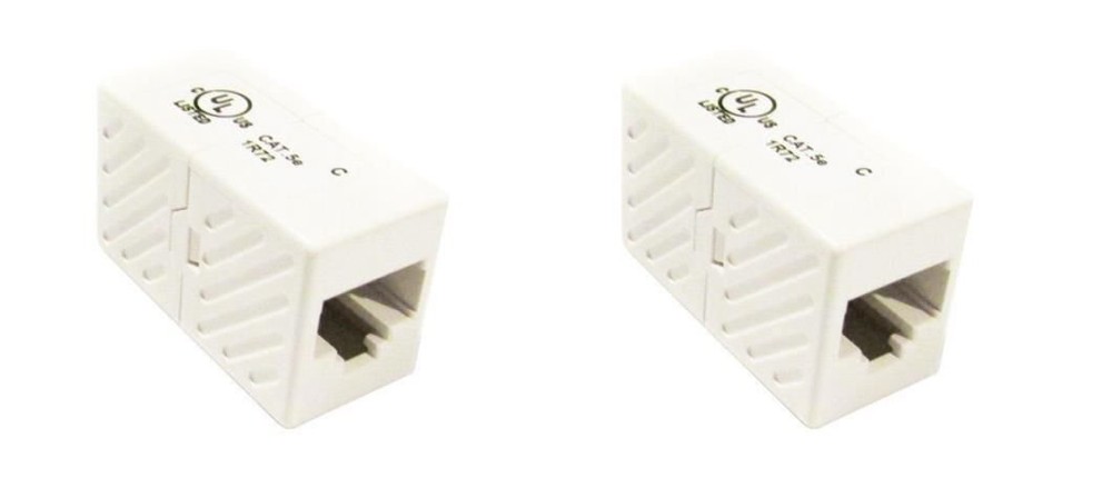 2 Pack Inline Cat5e White Cable Coupler Ethernet Extender Female Adapter
