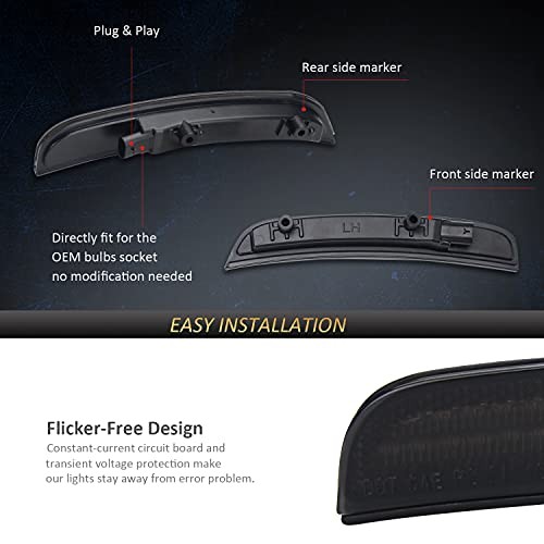 Front & Rear Bumper LED Side Marker Lamp Kit Red & Amber Side Lights for
