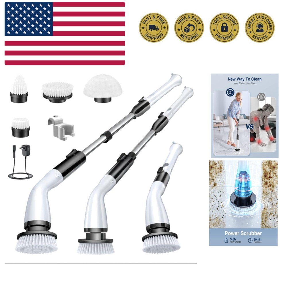 Electric Spin Scrubber LA1 Pro, Cordless Spin Scrubber with 4 Replaceable Bru...