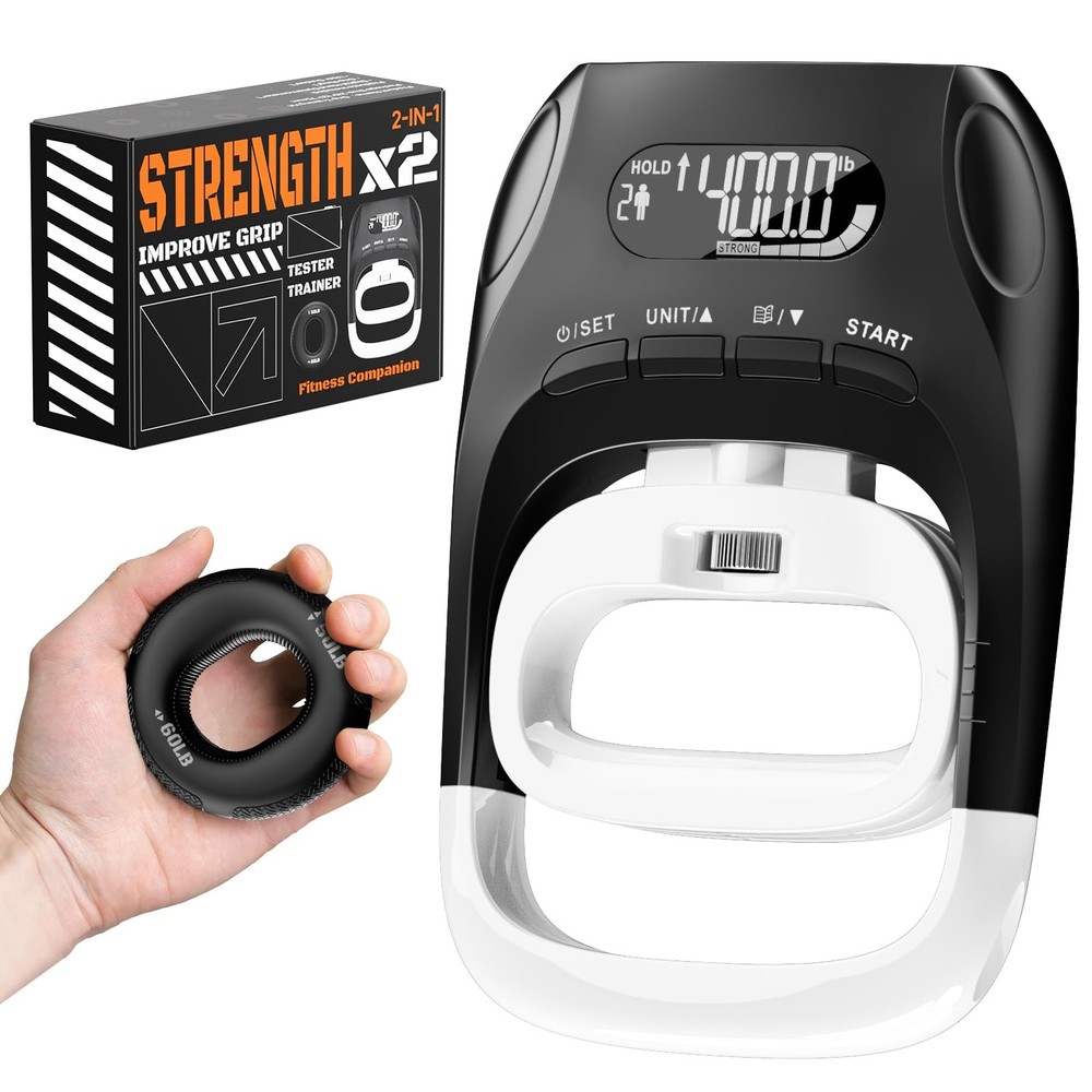 Grip Strength Tester & Trainer 2-in-1 Combo Set-Digital Hand Black