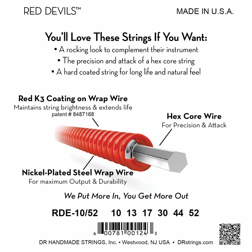 DR RDE-10/52 Red Devils Coated Electric Guitar Strings 10-52
