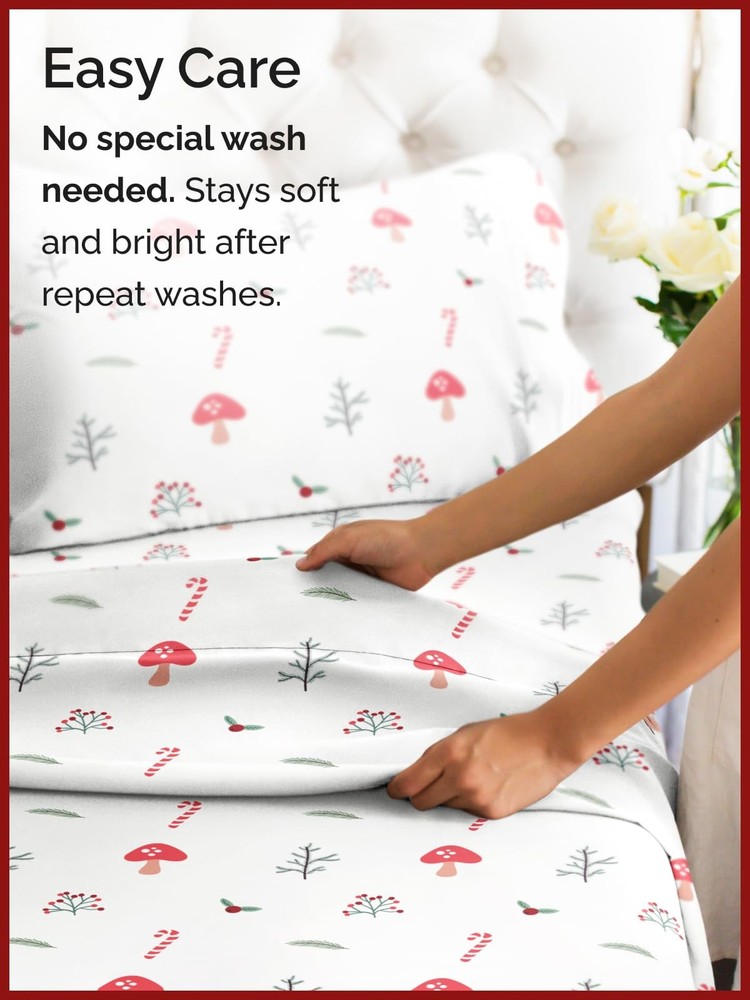 Queen Christmas Sheet Set - Holiday Xmas Pattern Bedding - Deep Pocket