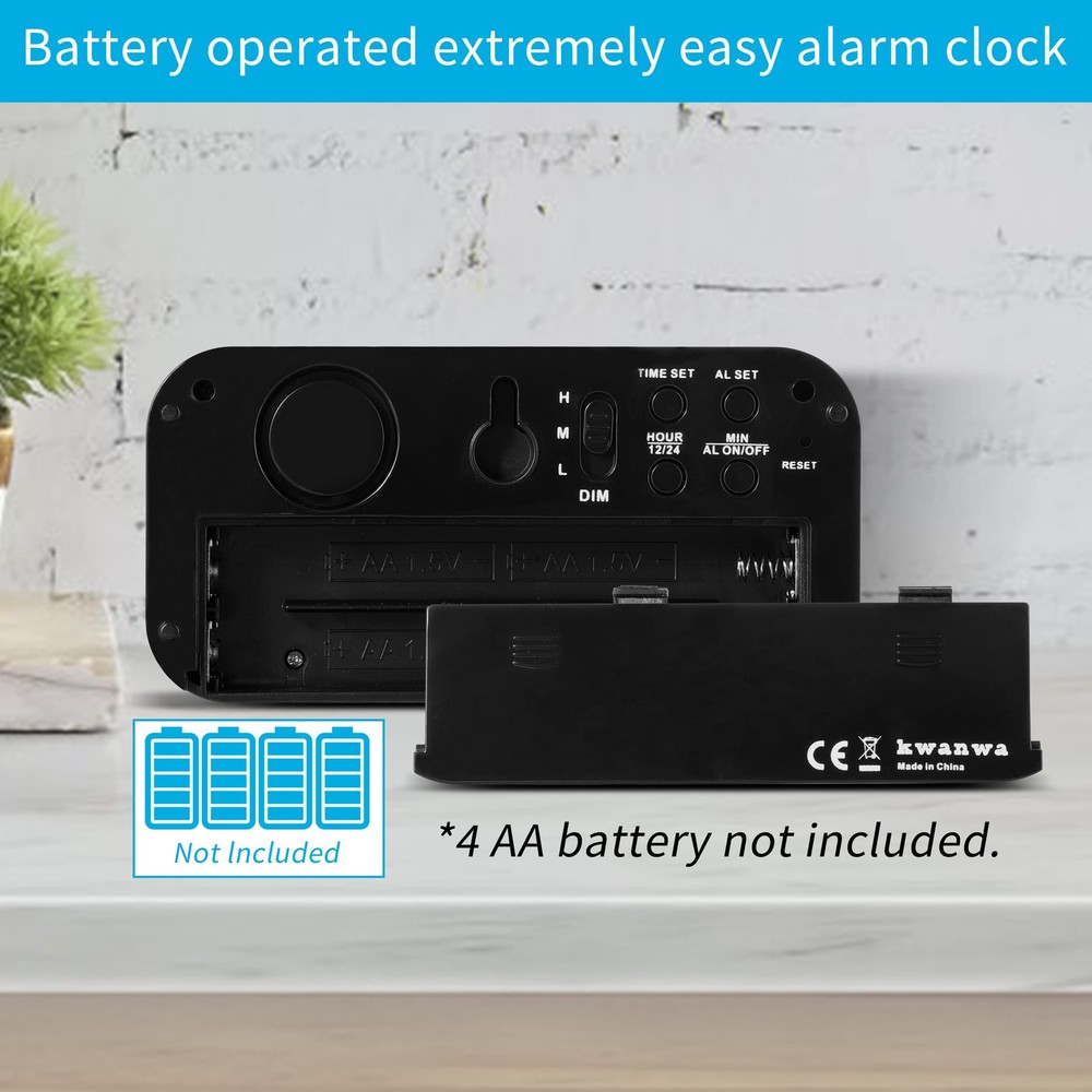 Alarm Clock, Digital Clock, Constantly 1.2'' LED Blue Digits Display, Battery Po
