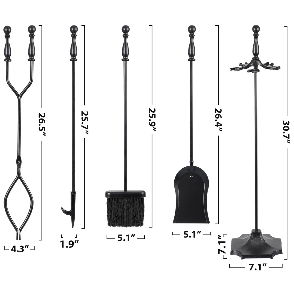 Fireplace Tools Set 5PCS 30.7"H Wrought Iron Fireside Large Fire Place Tool Sets