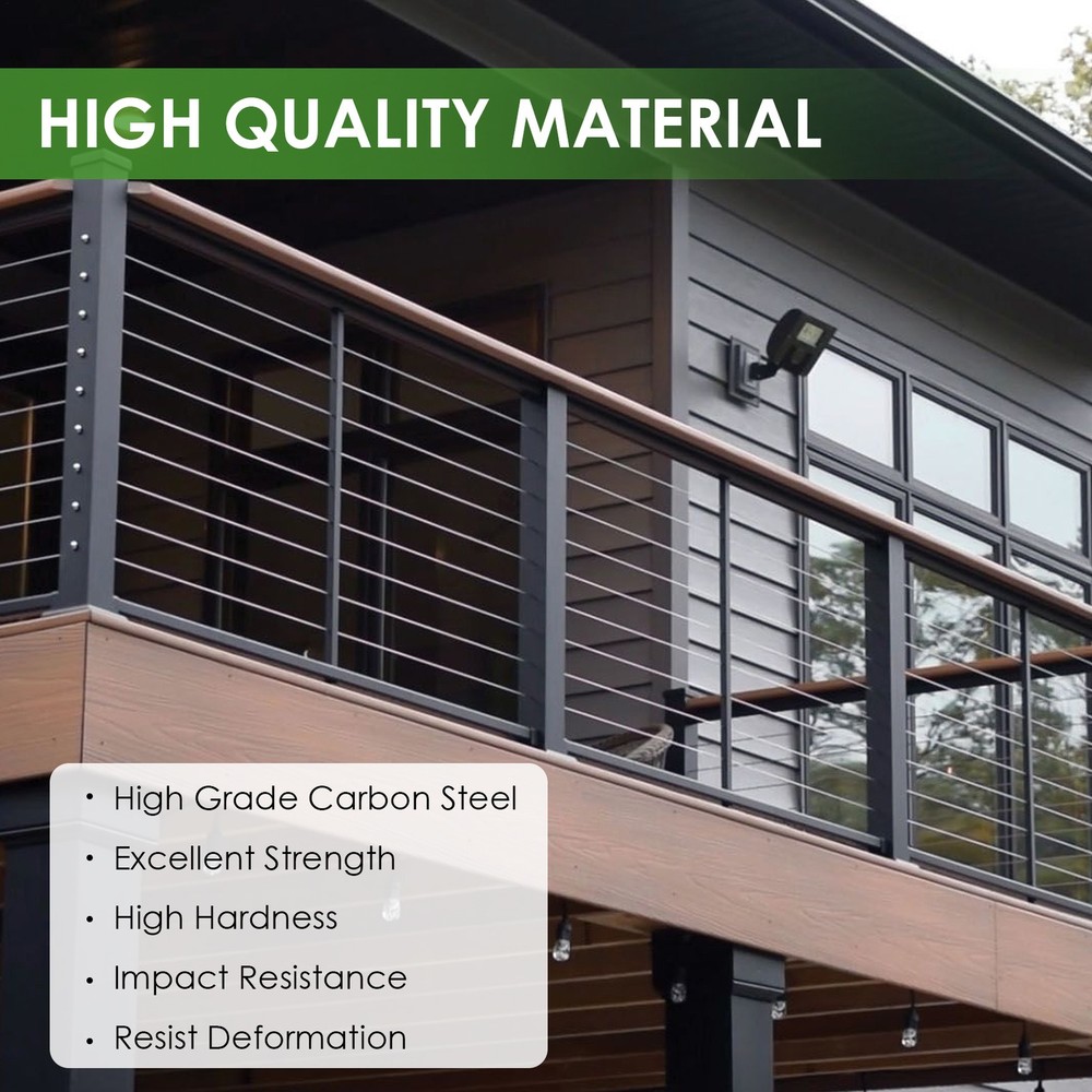 42" Cable Railing Post, Matte Black Stainless Steel Level Drilled Railing Post
