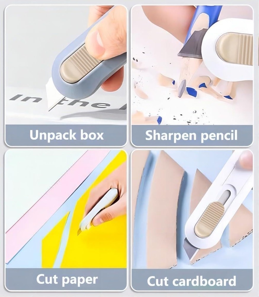 6 Pack Portable Box Cutter,Retractable Utility Knife, Multi-function Cute Box Cu