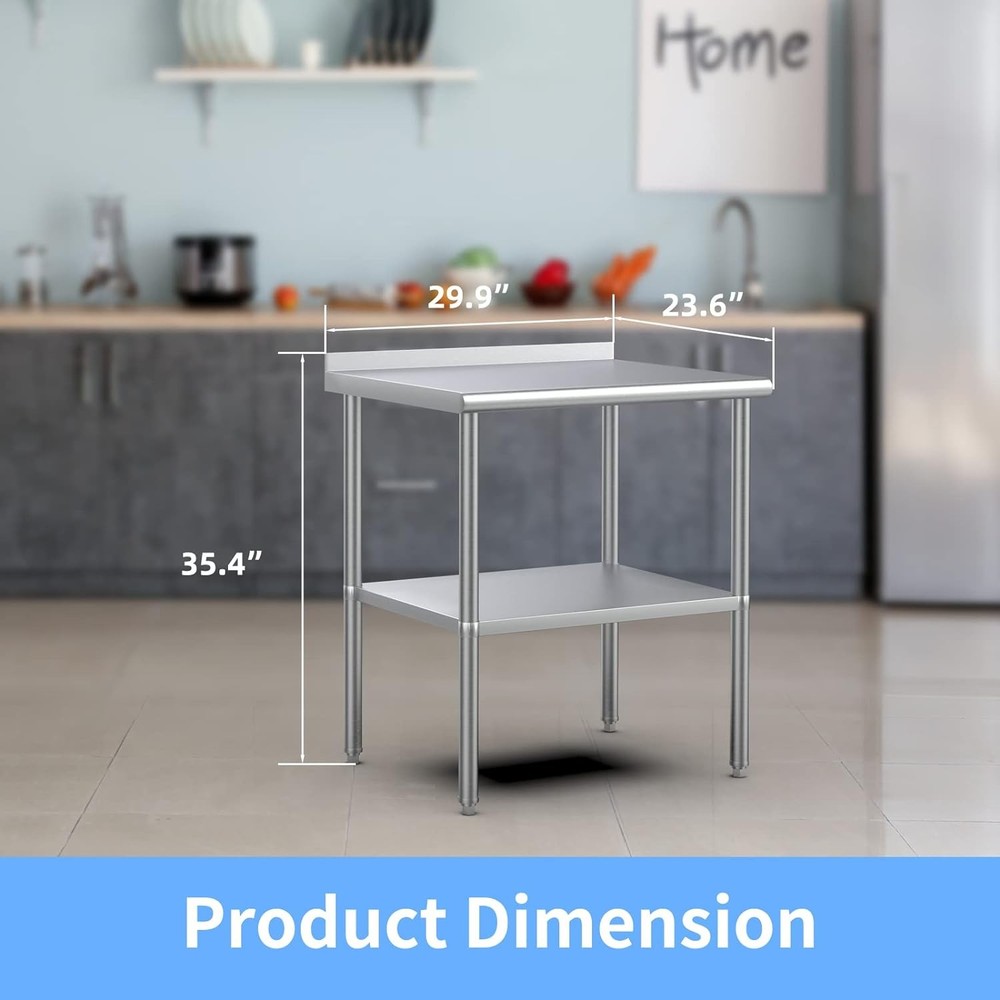 30'' x 24'' Stainless Steel Table for Prep & Work with Adjustable UnderShelf
