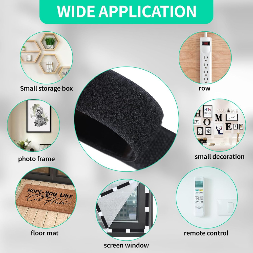 Phinus 48 Sets 1X4 Inch Hook and Loop Tape with Adhesive, Hook and Loop Black Ny