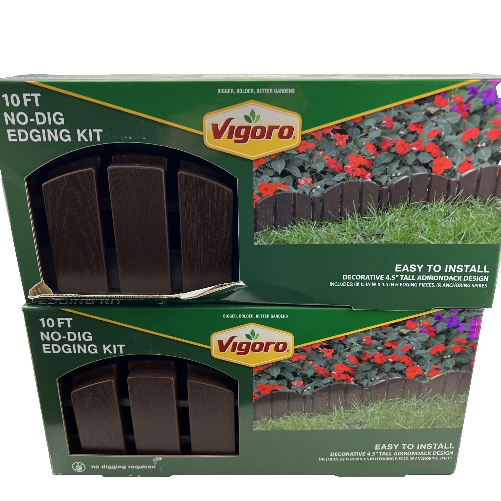 Vigoro 4.5" X 10ft Decorative Picket Fence Landscape Edging Kit Brown Lot of 2