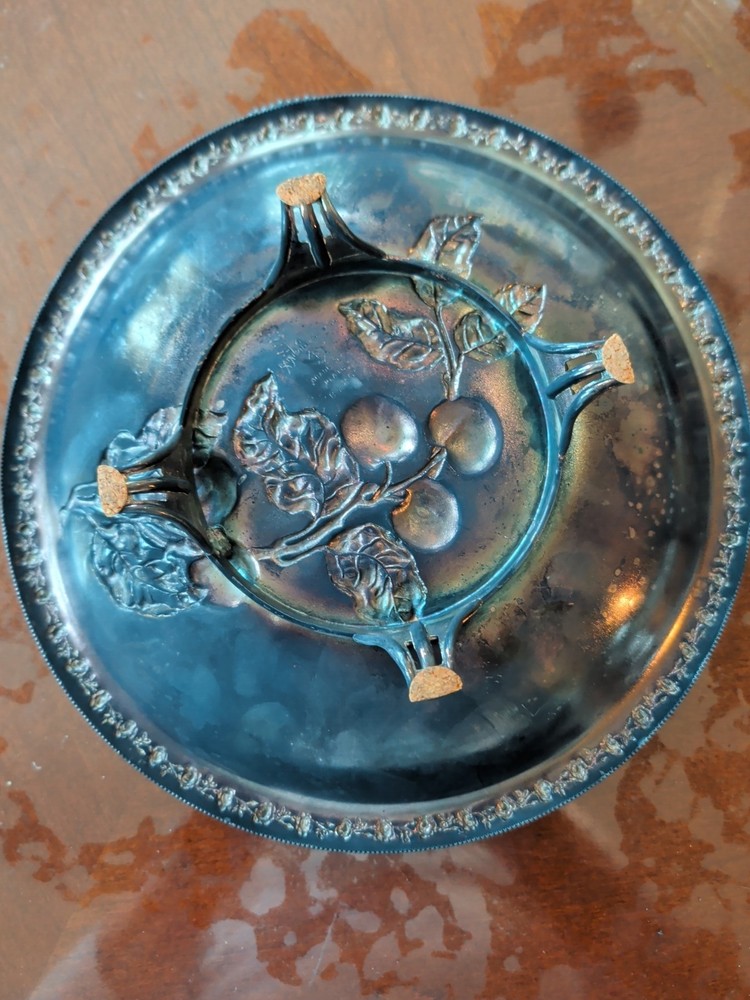 Vintage Antique Silver Brides Tray With Handle Embossed Grape Pattern