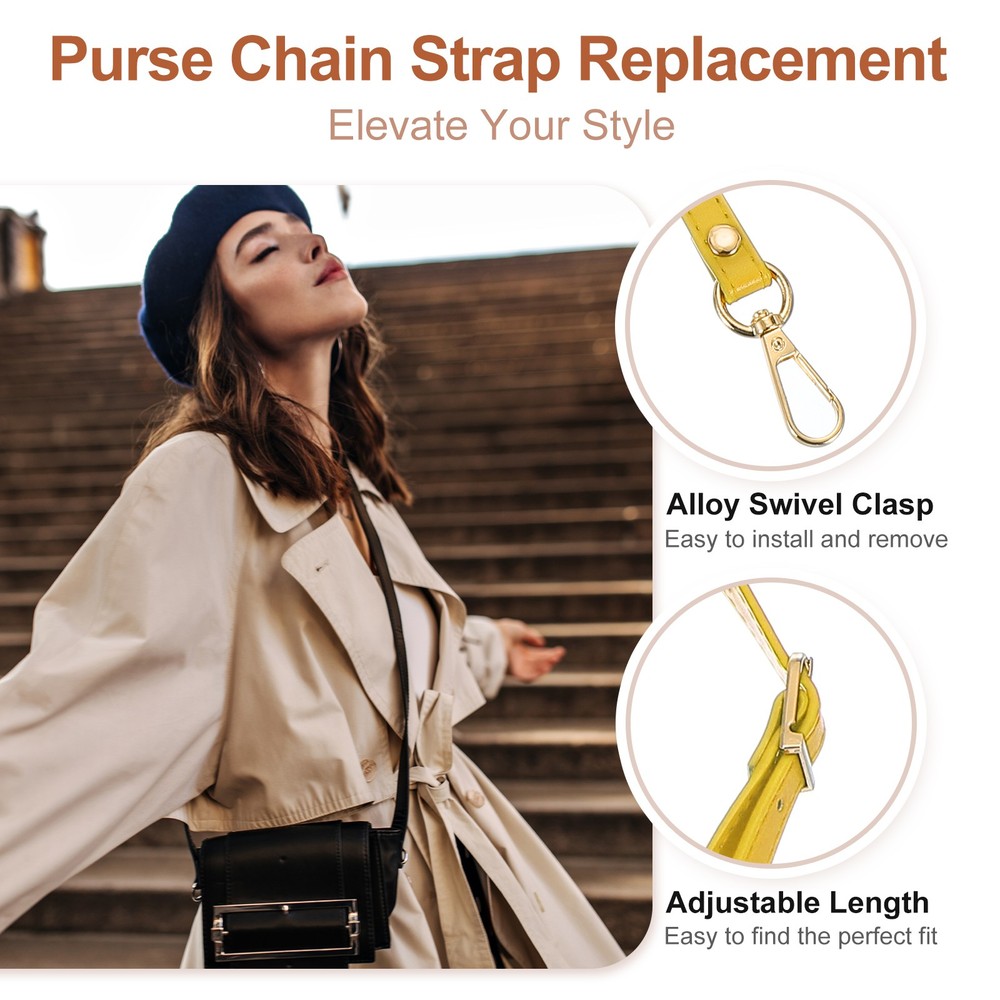 47" Adjustable PU Leather Purse Strap with Gold Hardware Yellow