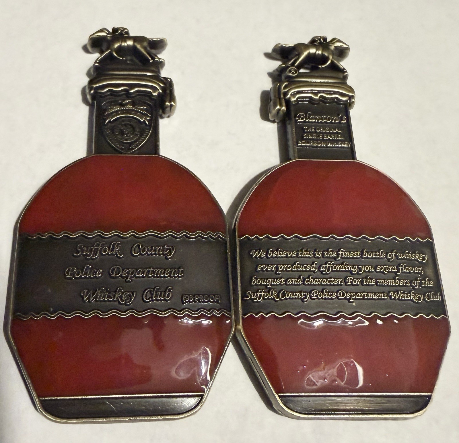 SUFFOLK COUNTY POLICE DEPT BLANTONS WHISKEY CLUB BOTTLE CHALLENGE COIN NEW YORK