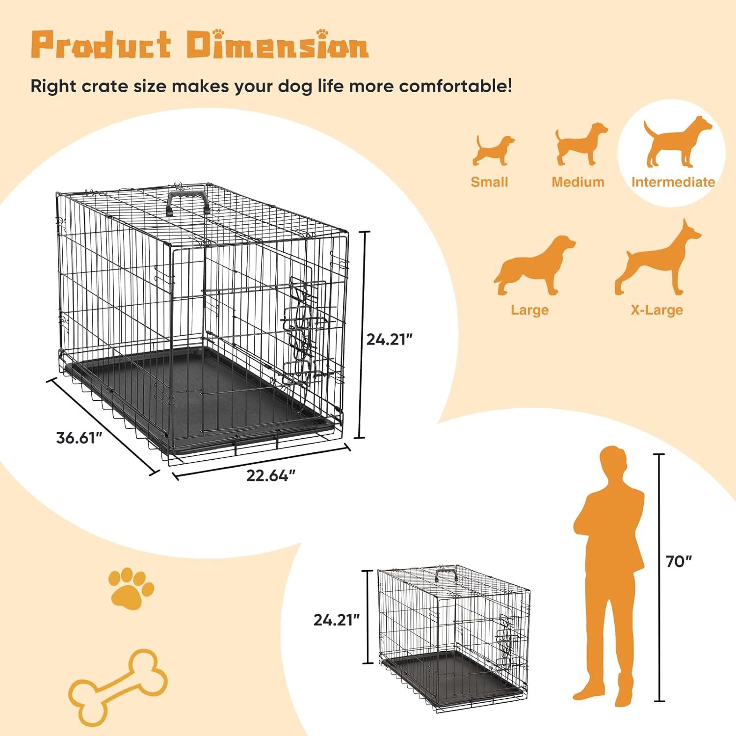 Crate for Dogs Double Doors Small Foldable Pet Cage Enhanced Wire Metal Kennel