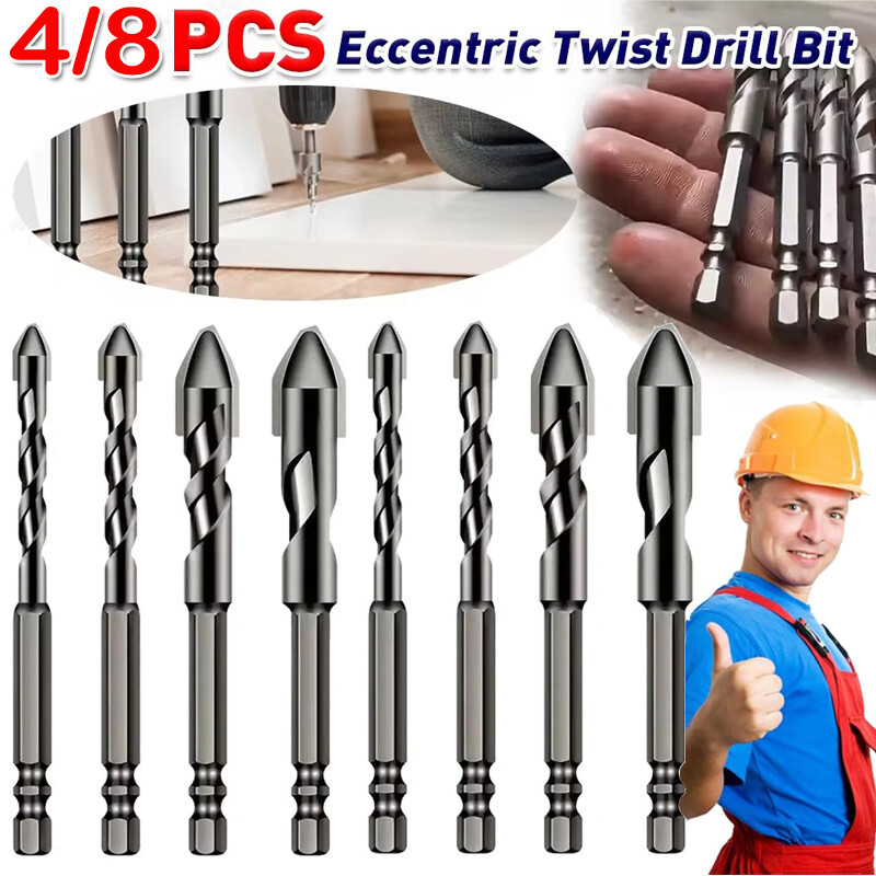 4/8pcs High-Strength Eccentric Twist Drill Bit, Oblique Head Eccentric Drill Bit