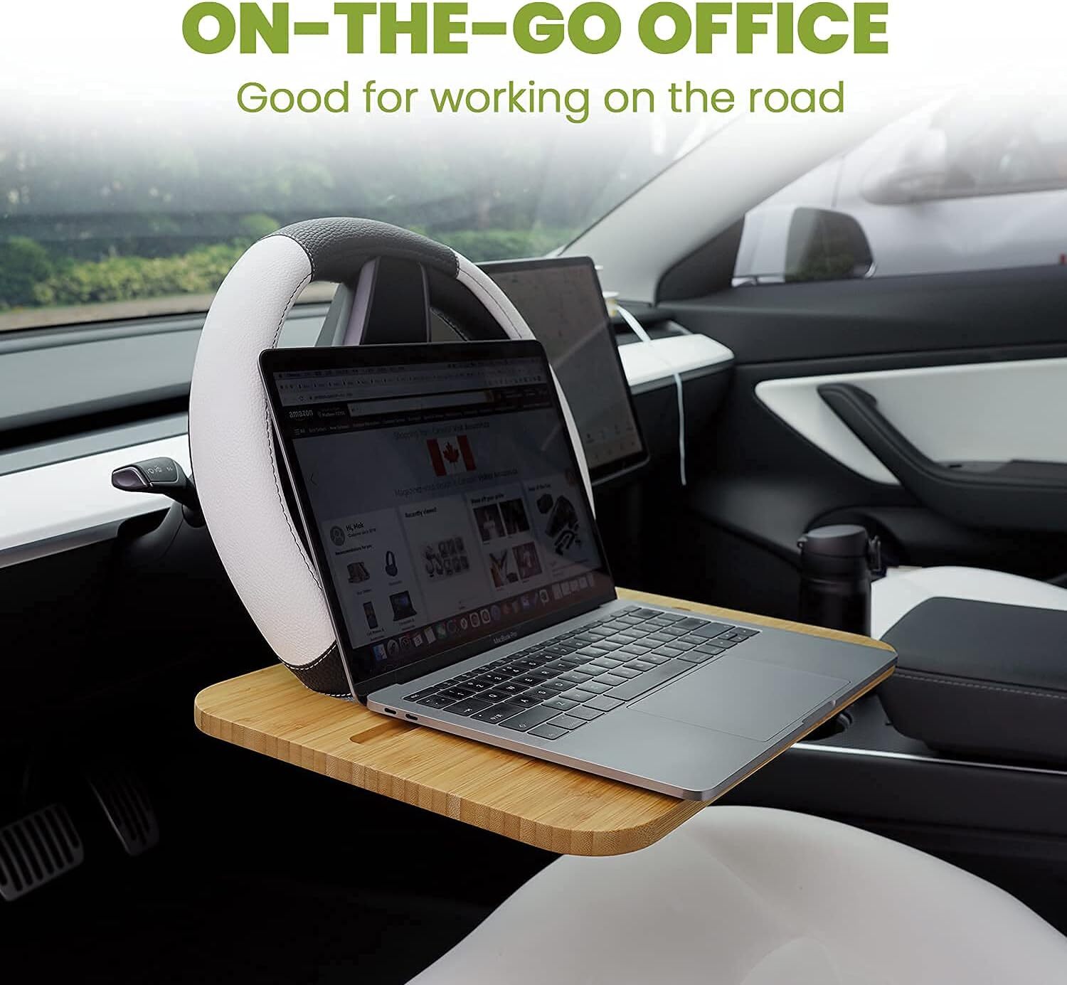 2 in 1 Car Steering Wheel Desk Bamboo Steering Wheel Tray Car Laptop Food Table